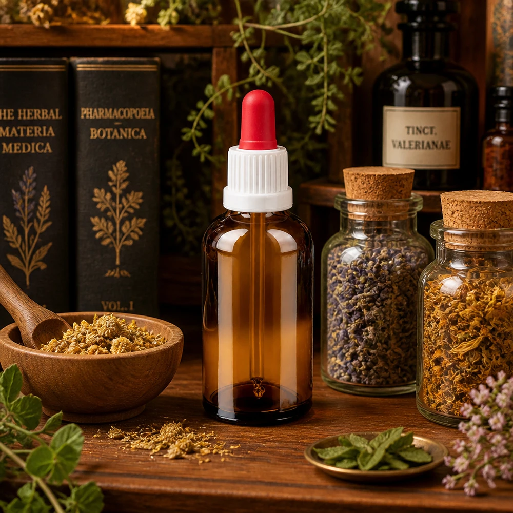 50ml pipetovací láhev bílá/červený uzávěr s ochranou proti manipulaci BrownLine UT18/50 Handliche 50ml Tropferflasche mit weißem Schraubverschluss für Naturheilkunde-Produkte