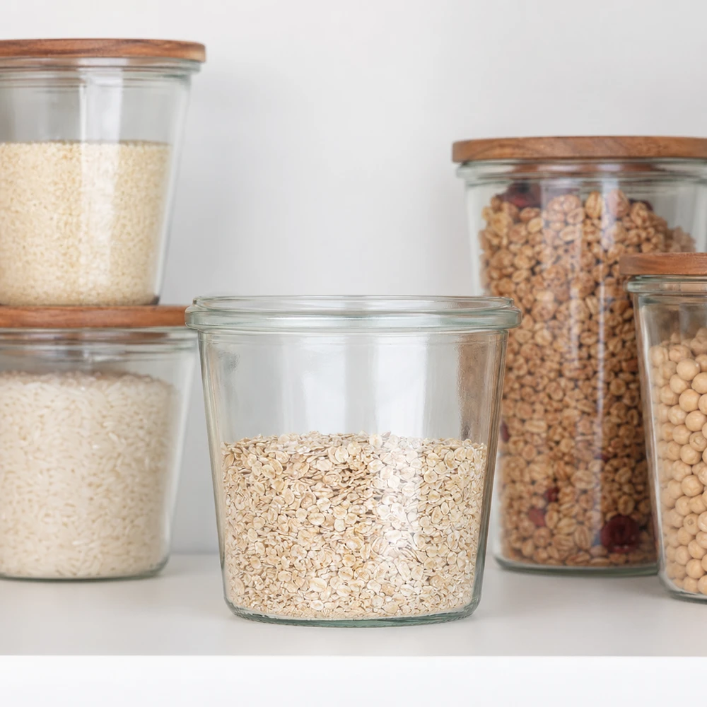 35ml kelímky WECK RR40 WECK Sturzglas 35ml RR40 mit Holzdeckel zur stilvollen Aufbewahrung von Gewürzen und kleinen Lebensmitteln in der Küche
