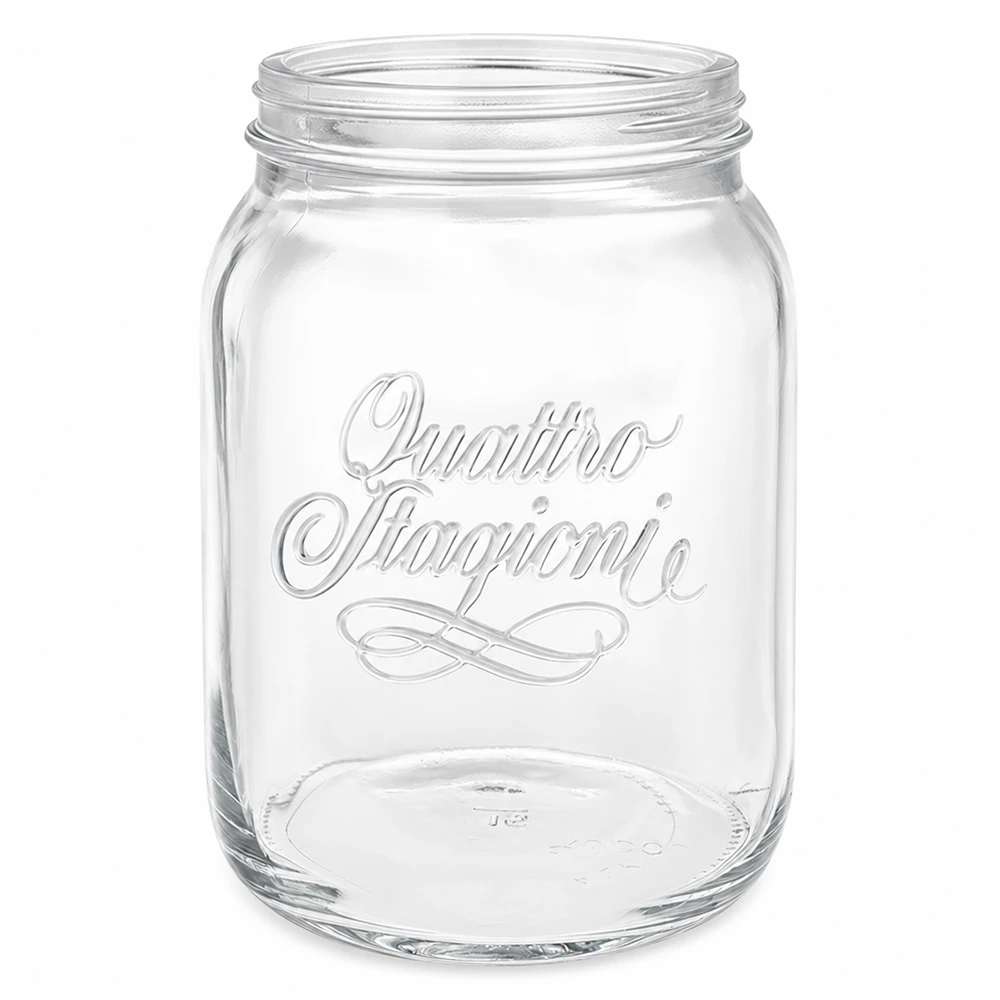 2000ml kulatá zavařovací sklenice "Quattro Stagioni" QS110mm Haushaltsglas Quattro Stagioni 2000ml mit Logo Einmachglas transparent ohne Deckel auf weißem Hintergrund