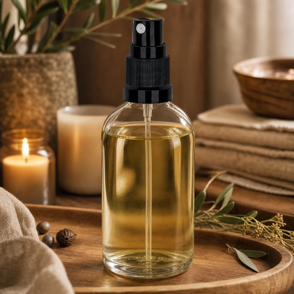 100ml lahvička s rozprašovačem černá/transparentní standardní uzávěr ClearLine UT18/100 Nachfüllbare 100ml Sprühflasche Glas transparent schwarzer Aufsatz für Öle und Seren