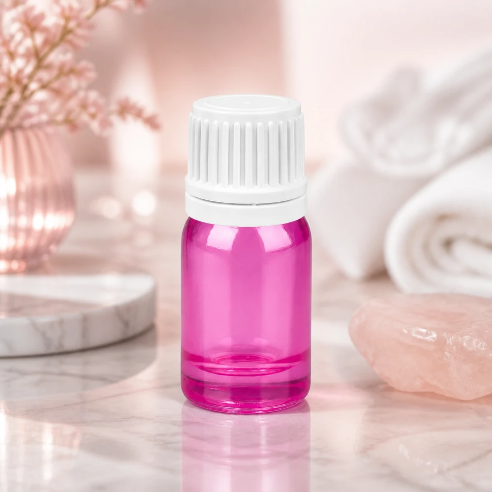 Stilvolle 5ml Flasche in Purple-Design mit weißem Originalitätsverschluss für Naturkosmetik