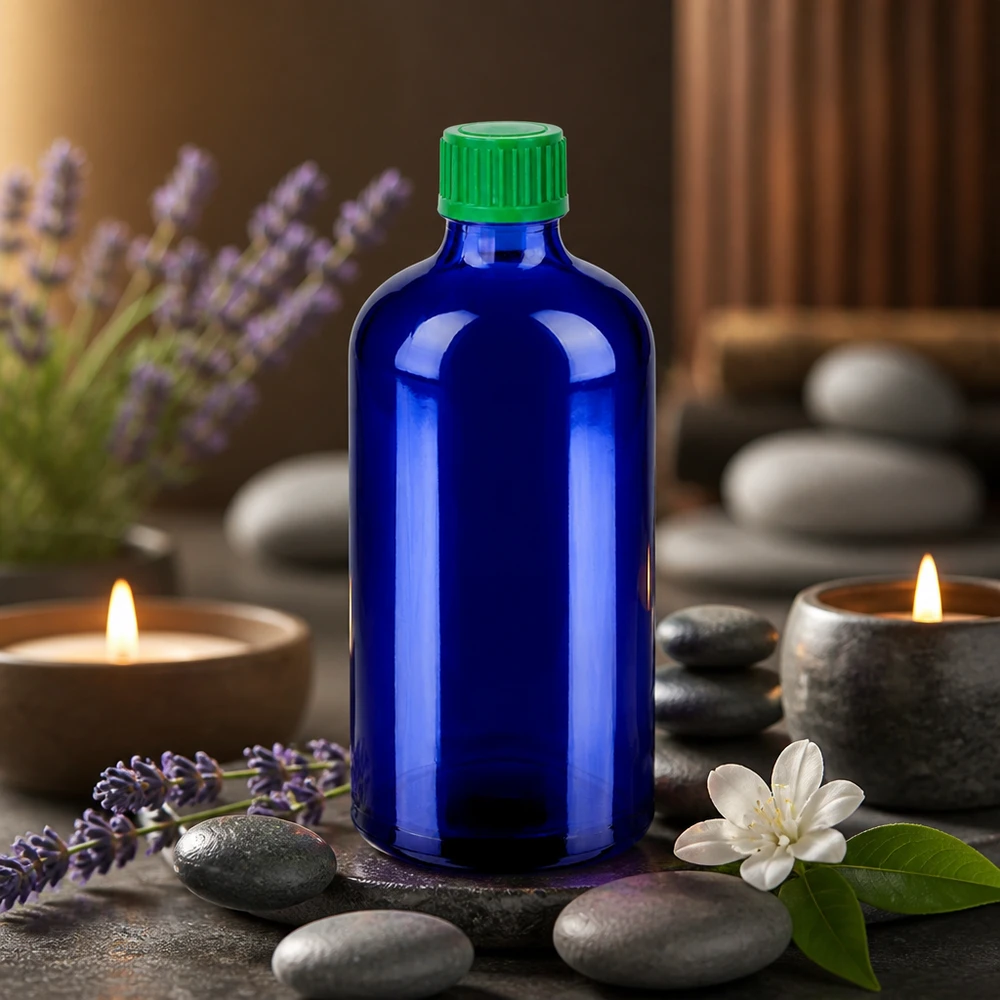 Ergonomische 100ml Flasche mit rutschfestem grünem Verschluss für einfache Handhabung