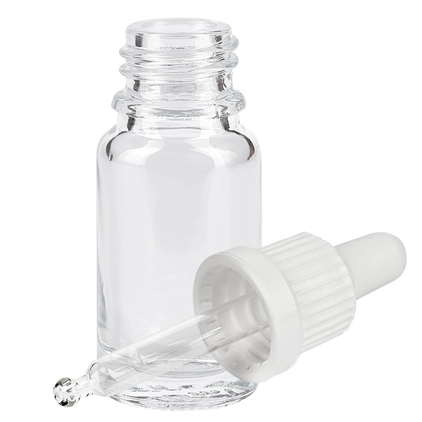 Kompakte Klarglasflasche 10ml mit weißem Pipettensystem für Öle und Seren ClearLine