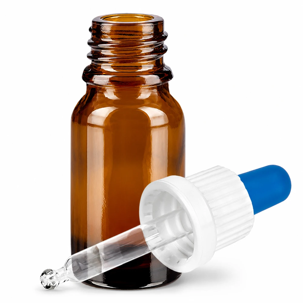 10ml pipetovací láhev bílá/modrý tamper evidentní uzávěr BrownLine UT18/10 Hochwertige 10ml Pipettenflasche braun mit präzisem Tropfsystem für Flüssigstoffe
