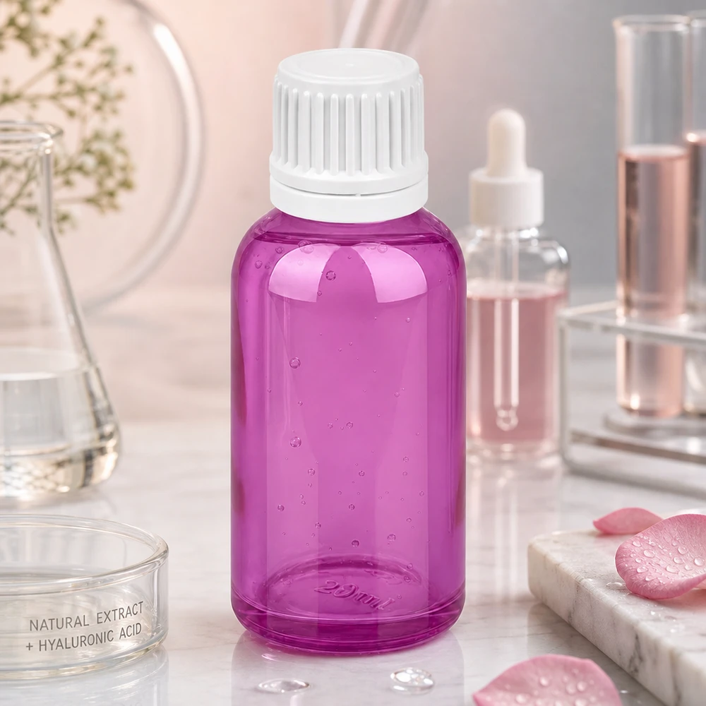 30ml láhev s 11mm šroubovacím uzávěrem bílá Originality šroubovací uzávěr PurpleLine UT18/30 Professionelle 30ml Kosmetikflasche in Violett für Hautpflege und Beauty Anwendungen