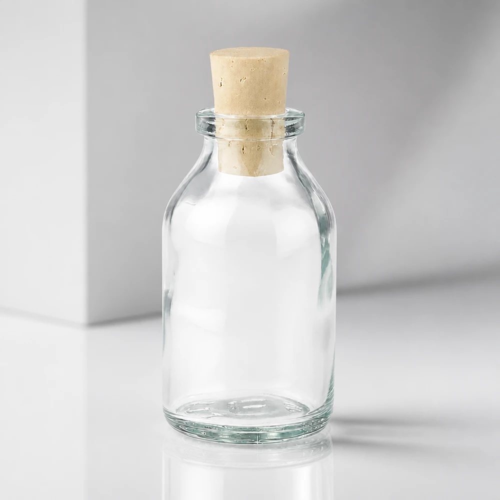 Láhev z čirého skla 20ml se zátkou 11/14mm Wiederverschließbare Glasflasche 20ml mit Naturkorken für Öle und Essenzen
