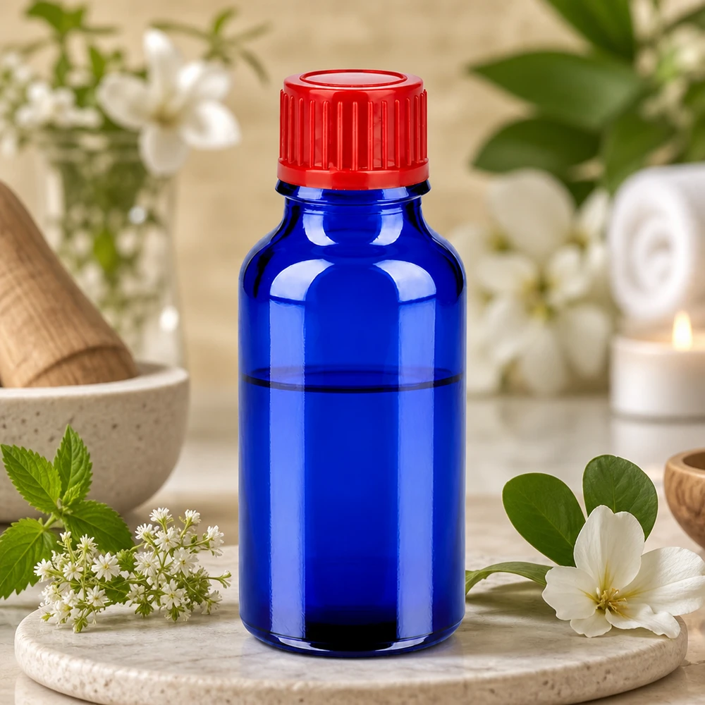 Pharmaqualität Glasflasche 20ml blau mit rotem Sicherheitsverschluss für sterile Aufbewahrung
