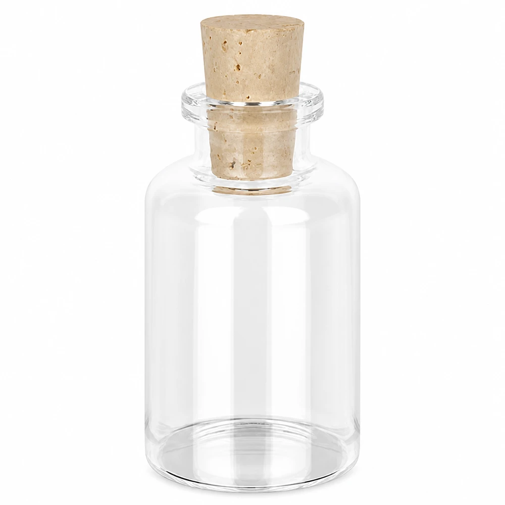 Láhev z bezbarvého skla 30ml se zátkou 11/14mm Apothekerflasche Klarglas 30ml mit Naturkorkverschluss 14mm für Öle Salze und Dekorationen