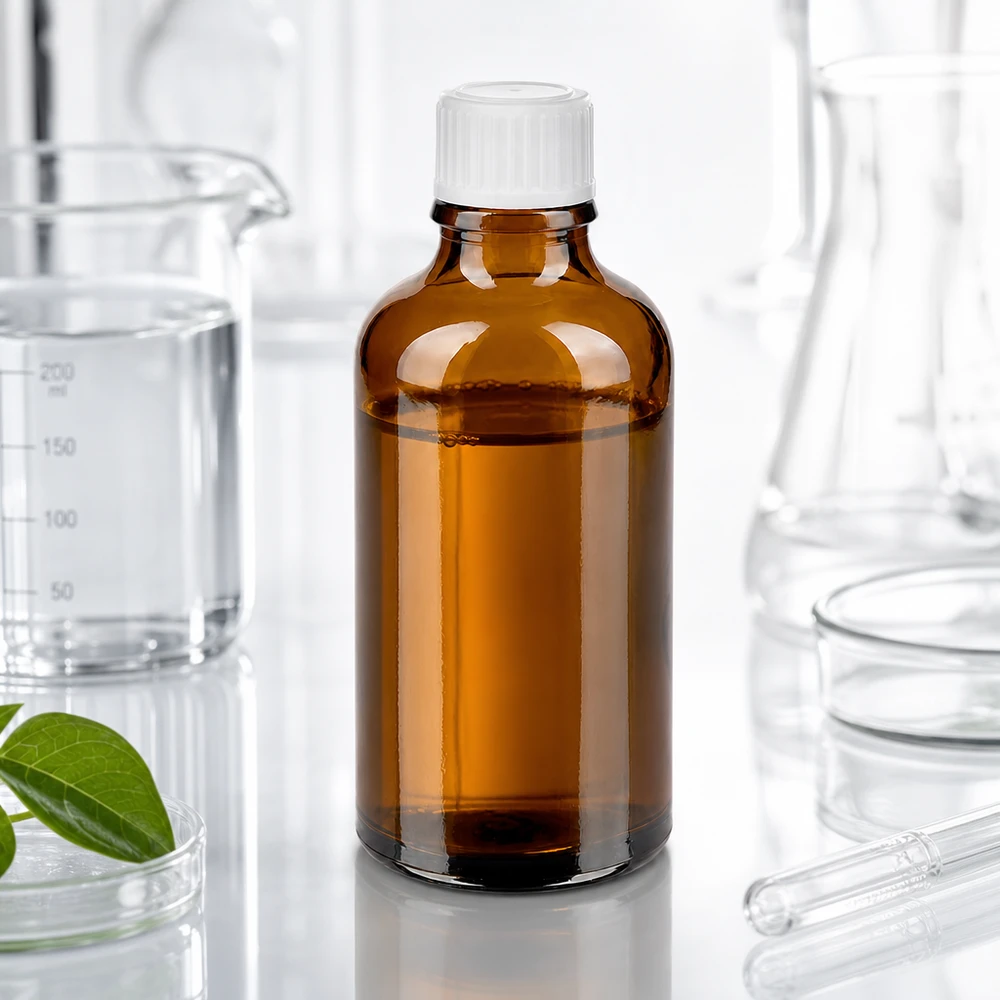 Apothekerflasche aus braunem Schutzglas 50ml mit weißem Kunststoffverschluss laborgeprüft