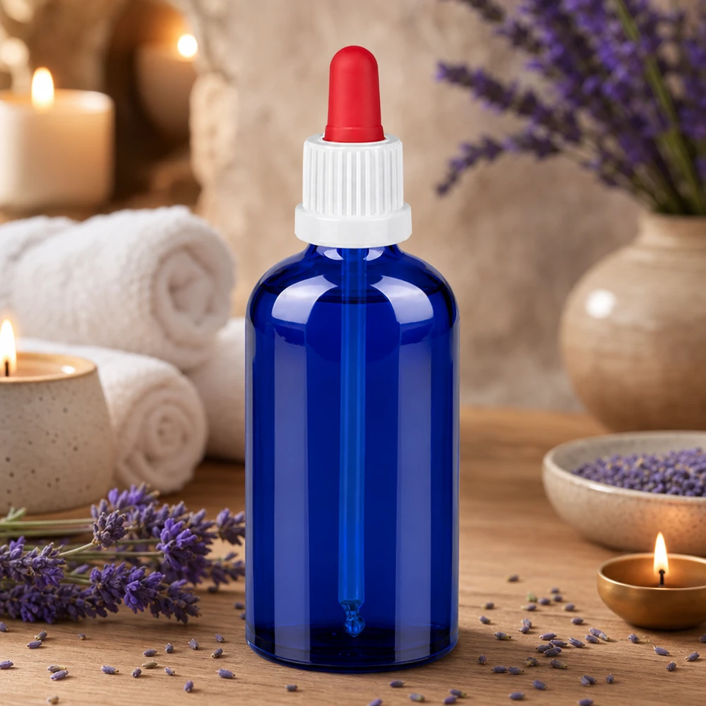 Apothekerflasche 100ml aus getöntem Glas mit kindersicherem Verschluss und Tropfpipette