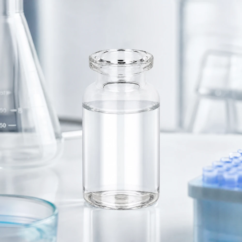 Injekční láhev z čirého skla 10ml Injektionsflasche 10ml aus hochwertigem Klarglas mit flachem Boden und weitem Öffnungsrand