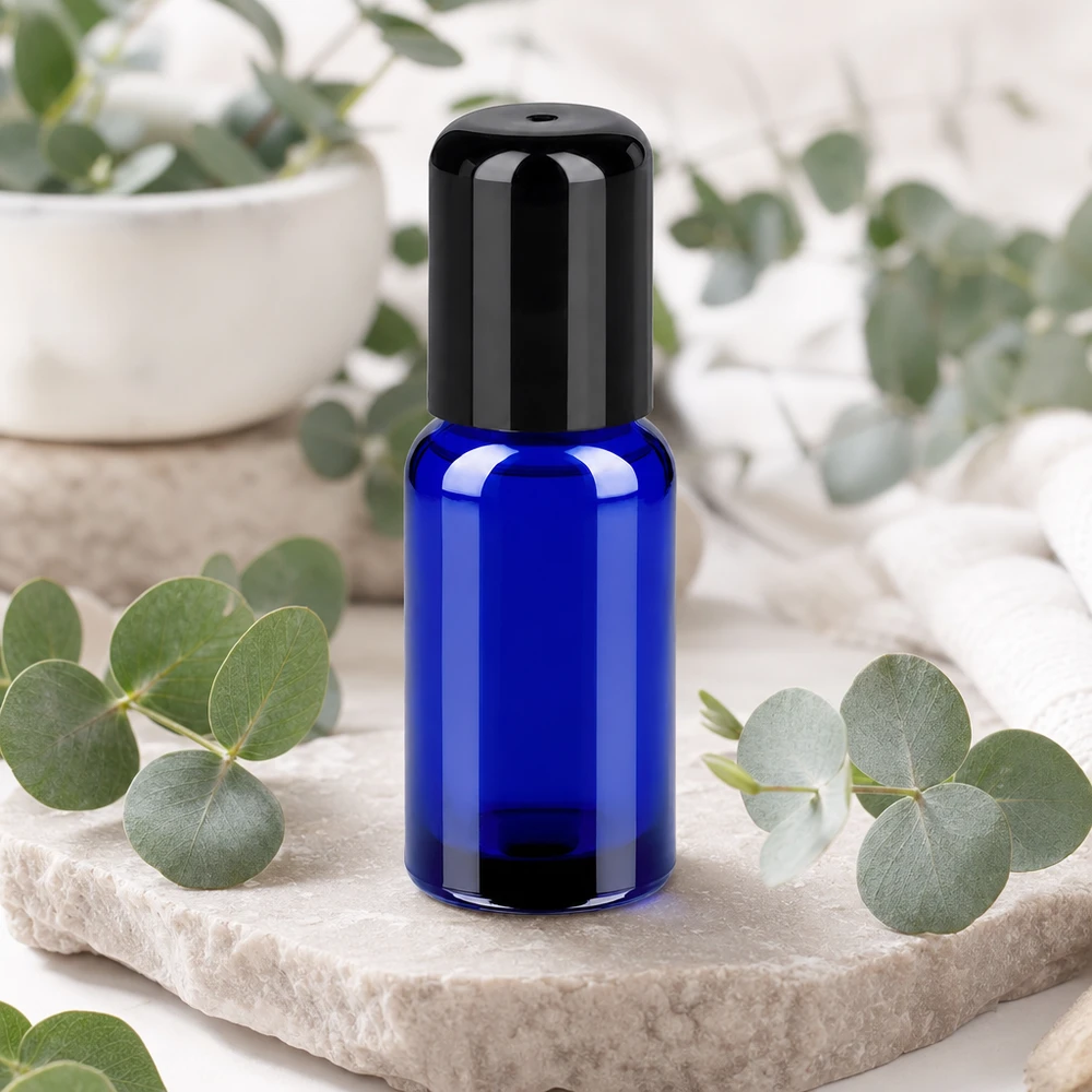20ml roll-on lahvička černá se standardním uzávěrem BlueLine UT18/20 Professionelle 20ml Roll-On Flasche BlueLine Serie mit hygienischem Kugelverschluss