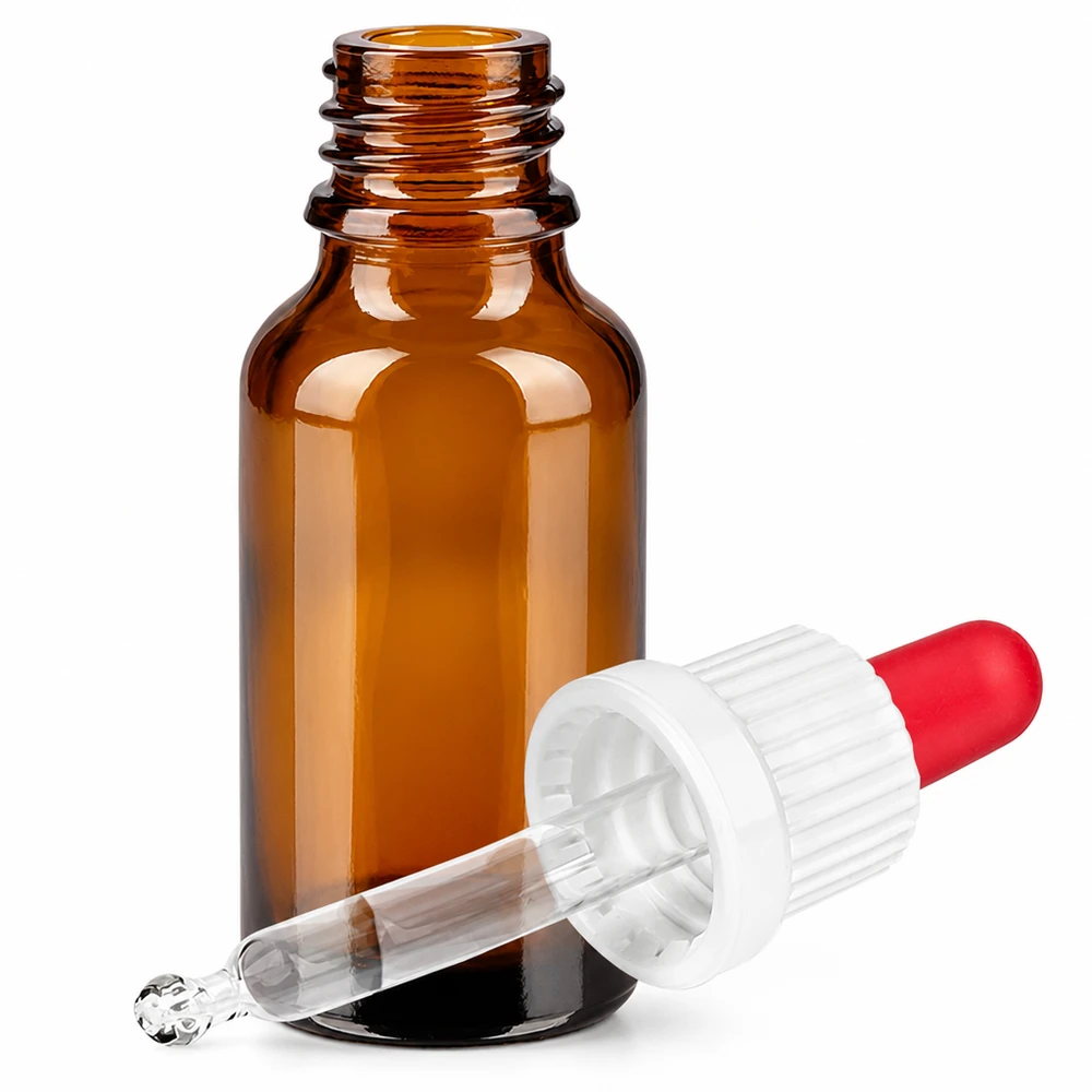 20ml pipetovací láhev bílá/červený uzávěr s ochranou proti manipulaci BrownLine UT18/20 Kompakte 20ml Braunglasflasche mit Pipettenaufsatz perfekt für mobile Anwendungen unterwegs