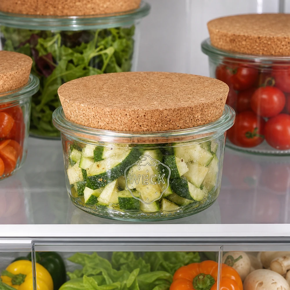 165ml pohárky WECK RR80 s korkem přírodní WECK Glas 165ml RR80 Korkdeckel Kühlschrank Gemüse Gurken Tomaten Salat frische Aufbewahrung Meal Prep
