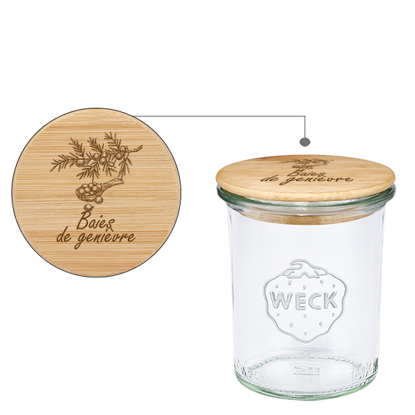 Couvercle en bois &quot;Baies de geni&#232;vre&quot; avec WECK verre plonge