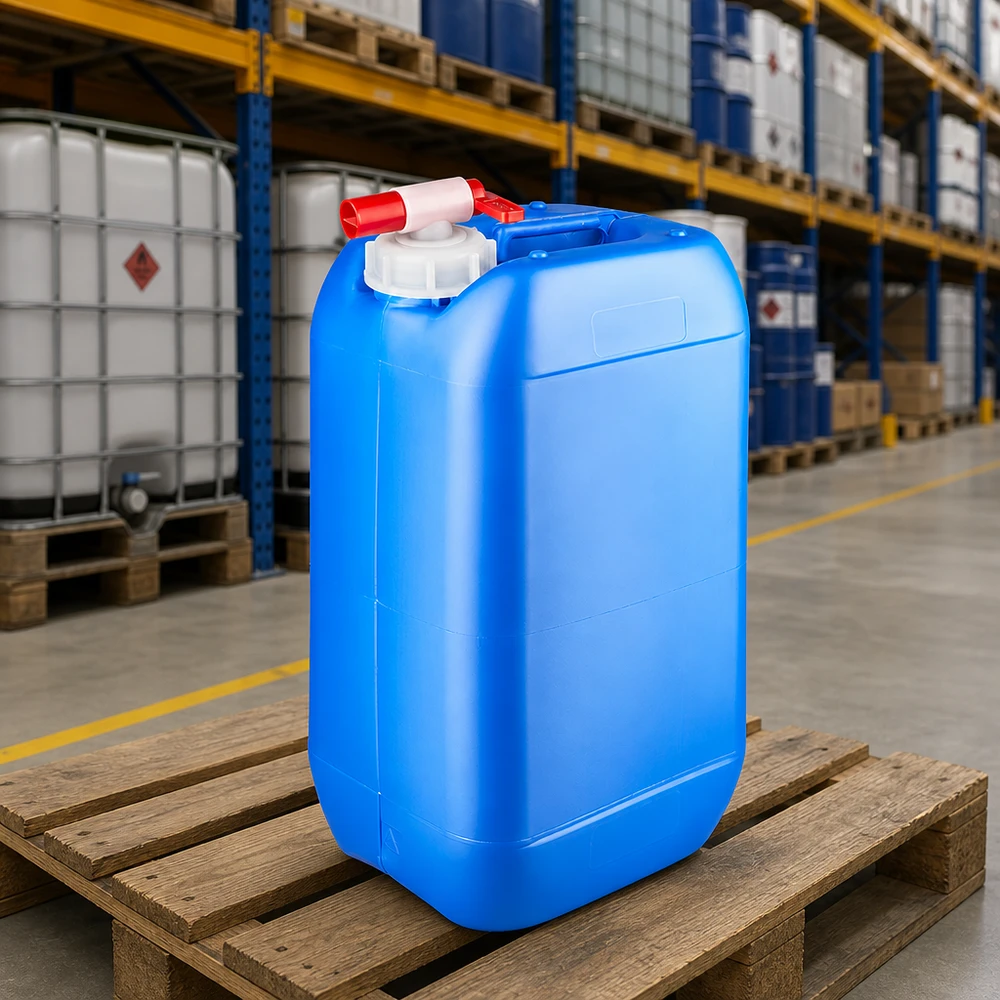 Kanystr 15 litrů modrý s vypouštěcím kohoutkem Kompakter Kunststoffkanister 15 Liter blau mit integriertem Hahn zur Vorratshaltung