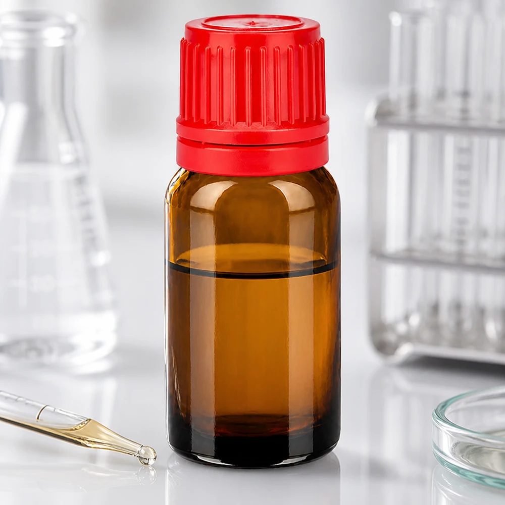 10ml lahvička 11mm šroubovací uzávěr červený tamper evidentní uzávěr BrownLine UT18/10 10ml Originalitätsflasche aus UV-Schutzglas mit rotem Tamper-Evident-Verschluss für Sicherheit