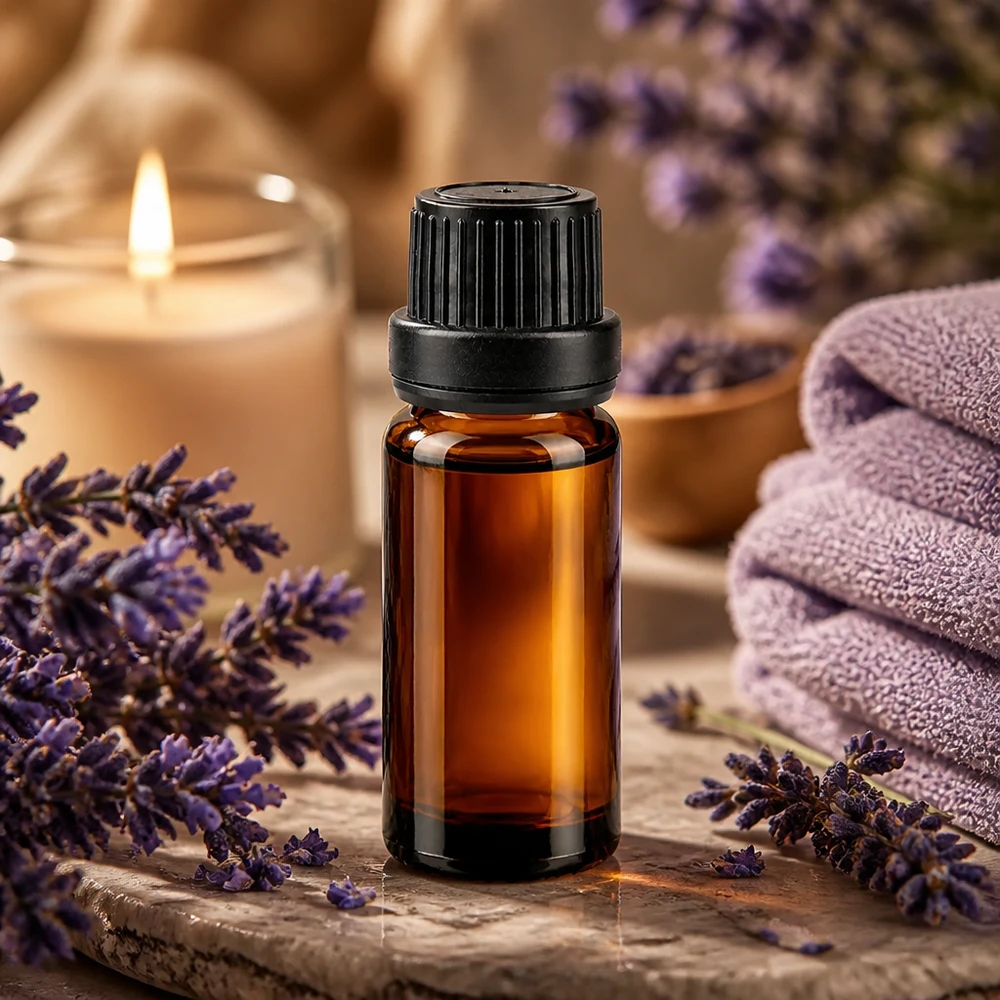 Kompakte 10ml Braunglasflasche mit Originalitätsverschluss schwarz für Lavendelöl