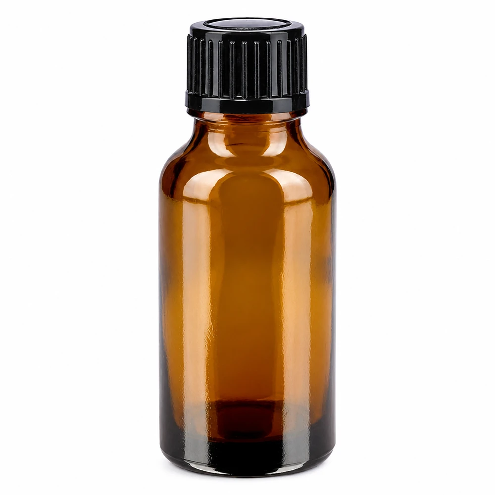 Lékárenská láhev hnědá 20ml šroubovací uzávěr černá standardní Braune 20ml Glasflasche mit enghalsigem Schraubverschluss ideal für Öle und Tinkturen