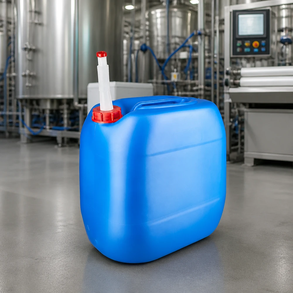 Kanystr 30 litrů modrý s výpustným potrubím Flex Stapelbarer Flüssigkeitskanister 30 Liter blau mit flexiblem Ausgießrohr für Chemikalien