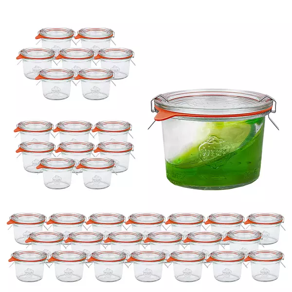 Sada 36 sklenic Weck 80ml s 36 skleněnými víčky Sada 36 sklenic Weck 80ml s 36 skleněnými víčky