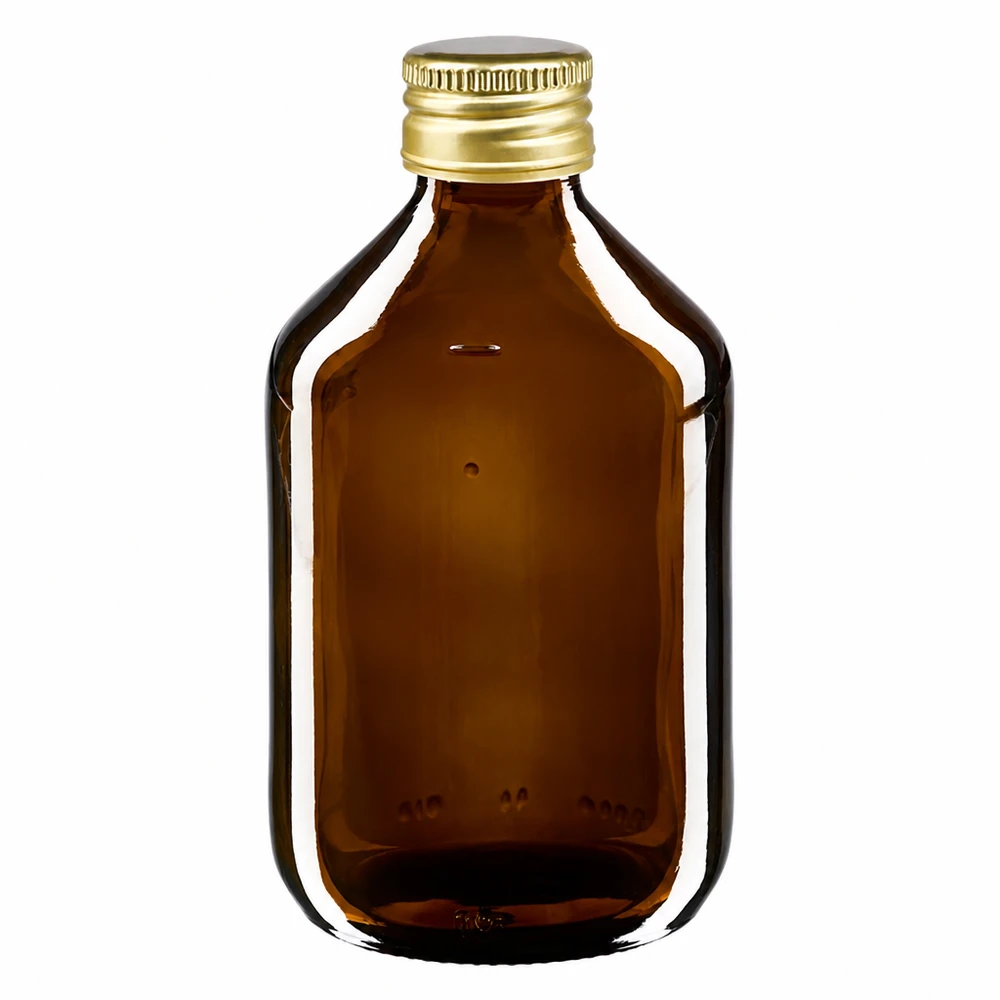 300ml lahvička na léky hnědá, se zlatým hliníkovým uzávěrem ApoGlas Hochwertige 300ml Glasflasche braun mit UV-Schutz und elegantem Goldverschluss