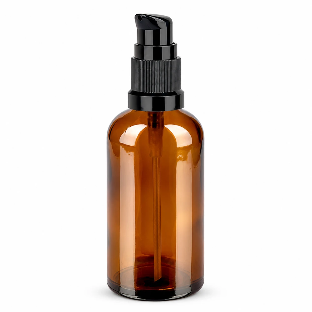 100ml láhev s pumpičkou černá standardní uzávěr BrownLine UT18/100 Dosiererflasche 100ml amber Glas mit schwarzem Dispenser für präzise Anwendung