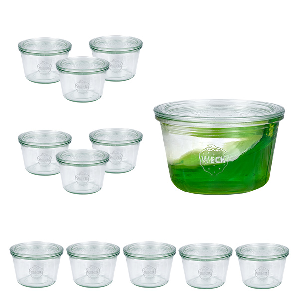 Sada 12 sklenic Weck 370ml tumblers s 12 sklen&#283;n&#253;mi v&#237;&#269;ky.