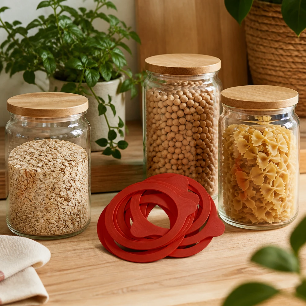Konzervační kroužek z přírodního kaučuku RR100 Rote Einkochringe RR100 Naturgummi vor Vorratsgläsern mit Pasta Hülsenfrüchten Haferflocken Küchendeko