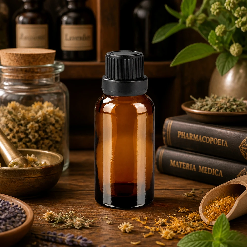 20ml lahvička s kapátkem 2mm černá tamper-evidentní uzávěr BrownLine UT18/20 20ml Medizinflasche aus braunem Glas mit kindersicherem schwarzem Tropfverschluss