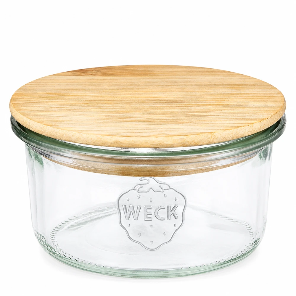 WECK Sturzglas 165ml RR80 mit rundem Holzdeckel aus Bambus für Einmachen und Aufbewahrung