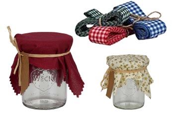 Textilní utěrky a pásky na ozdobu sklenic