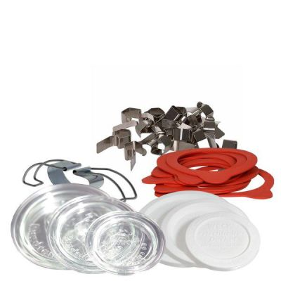 WECK Spony, gumové těsnění, skleněné víčka, víčka pro uchování čerstvosti