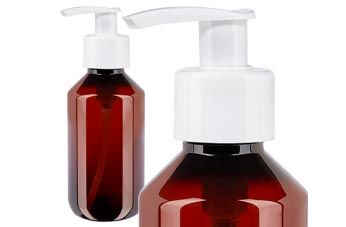 Hnědé PET lahvičky na léky s dávkovací pumpičkou