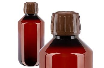 Hnědé PET lahvičky na léky s hnědým uzávěrem