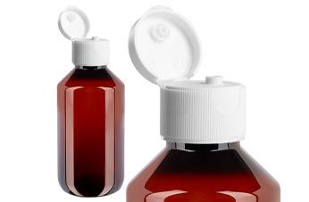 Hnědé PET lahvičky na léky se sklopným uzávěrem