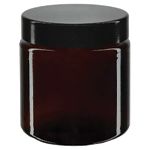 Hnědé skleněné nádoby s černým víkem