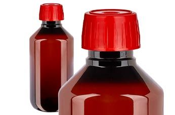 Hnědé PET lahvičky na léky s odplyňovacím uzávěrem