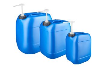 Modrá nádoba s dávkovací pumpou