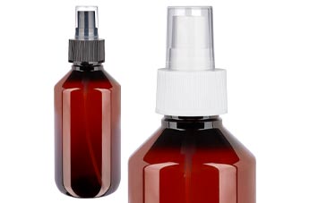 Hnědé PET lahvičky na léky se sprejovým uzávěrem