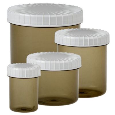 Průhledná hnědá šroubovací krabička s drážkovaným víkem